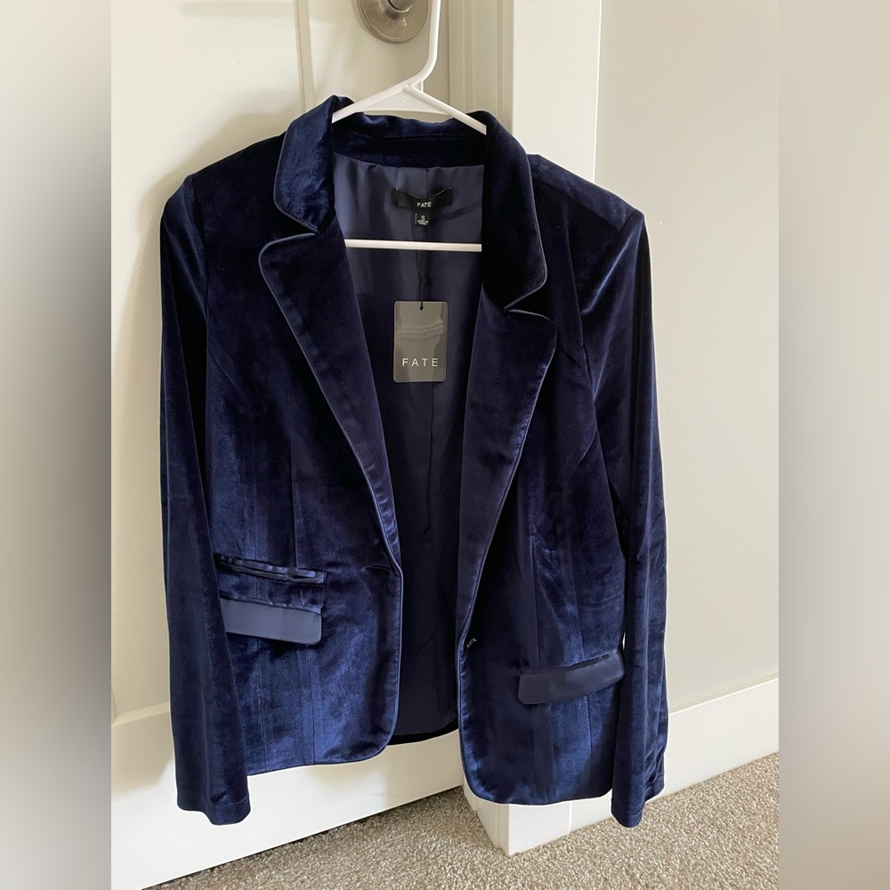 Navy Blue Velvet Blazer